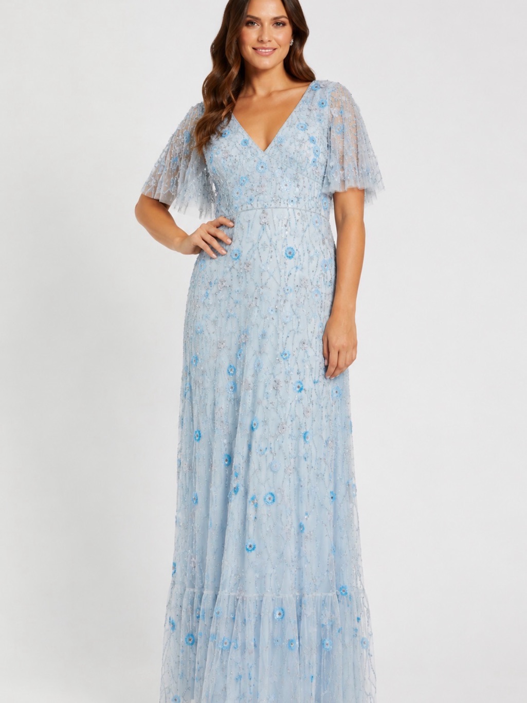 Nwt Mac Duggal 35110 Powder Blue Floral Sequin Beaded Gown Size 18